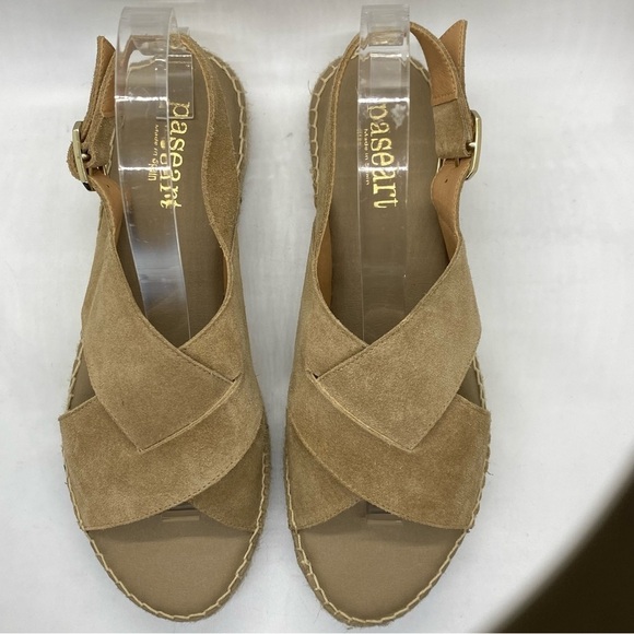 Paseart Women's Tan Suede Leather Cross Strap Espadrille Slingback Sandals 40 - Picture 5 of 11
